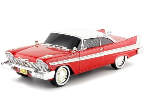 Greenlight Collectibles – Plymouth Fury 1958 Diecast Modellauto "Christine" – Maßstab 1/24 – "Evil Version" rot weiß, dunkle Scheiben von Greenlight