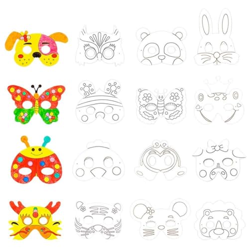 Greensen 16 Stück Tiermasken, Masken für DIY Jungle Party Masken mit Gummibändern für Halloween Weihnachtskostüm Partys von Greensen
