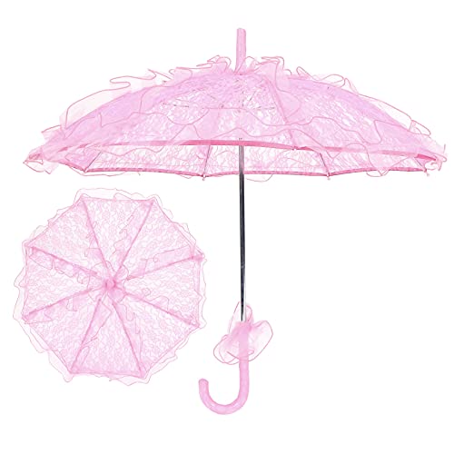 Greensen Einzigartige Faltbare Spitzenstoff -Stoff Parasol Regenschirm Klassische Brautleistung Requisiten Spitzen Regenschirm für Hochzeiten, Spiele, Performances (Gewicht: 155G) (PINK) von Greensen