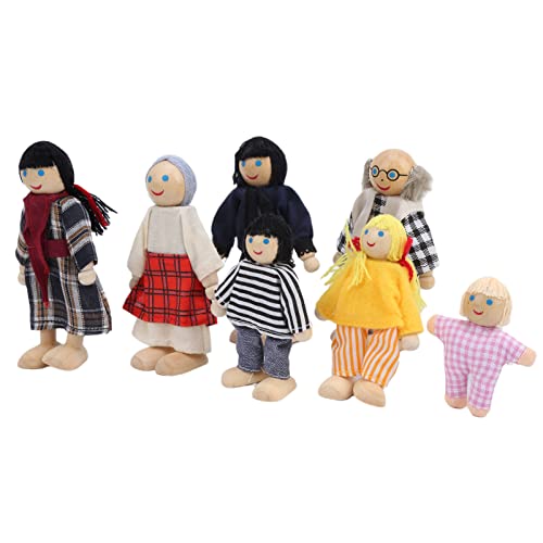 Greensen Langlebige Familienpuppenfiguren Pine Miniature Toy Toy Set für Dollhouse, Rollenspiele, Kinderspielzeug (Neue Puppet 7-PIEFE) von Greensen