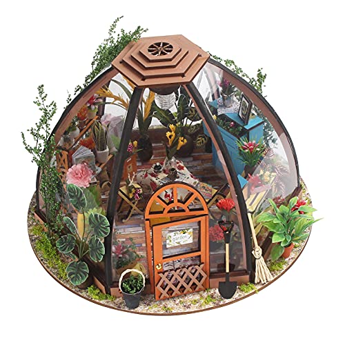 Handgefertigtes Hausmodell, Miniature House Kit Spielhaus Sicheres und Gesundes Miniatur-Blumenzimmermodell aus Massivholz DIY mit Spielzubehör für Drinnen und Draußen von Greensen