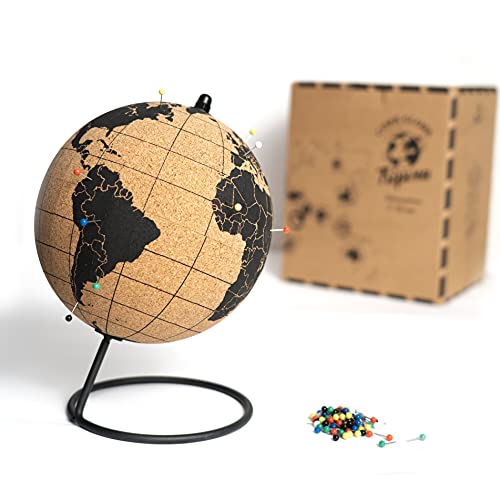 TRIPVEA® Weltkugel aus Kork 20cm - Vintage Globus kork - Dekorative Weltkarte zum Thema Reisen - Ideale Geschenk- und Deko Idee - Höhe = 20 cm von Tripvea