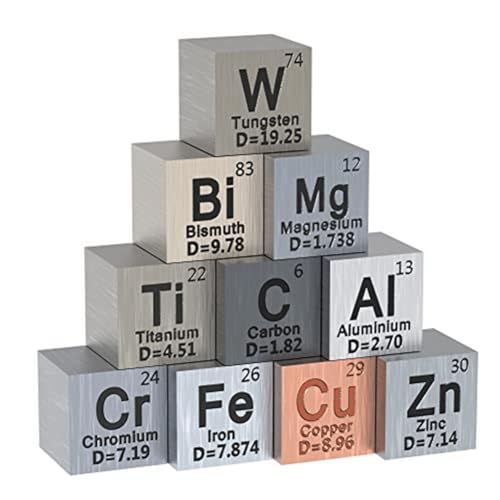 Grendly 10er-Set Elements-Würfel - Dichte-Würfelset Wie Abgebildet Aus Metall für eine Sammlung des Periodensystems der Elemente von Grendly