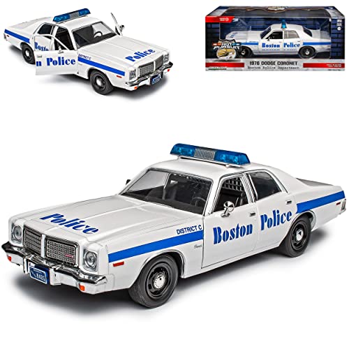Dodge Coronet Boston Police Department Polizei Weiss 1/24 Greenlight Modell Auto mit individiuellem Wunschkennzeichen von Grenlight