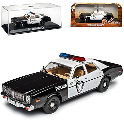 Dodge Monaco 1977 Police Polizei Roseville Schwarz Weiss Silber Felgen 1/43 Greenlight Modell Auto von Grenlight