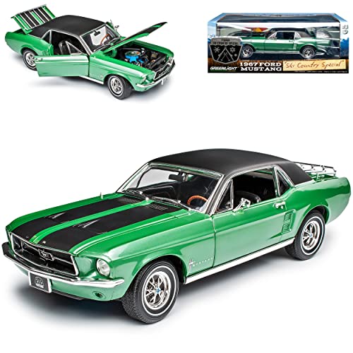 Grenlight Ford Mustang I 2. Generation Coupe Grün mit Streifen in Schwarz Ski Country Special 1967-1968 1/18 Greenlight Modell Auto von Grenlight