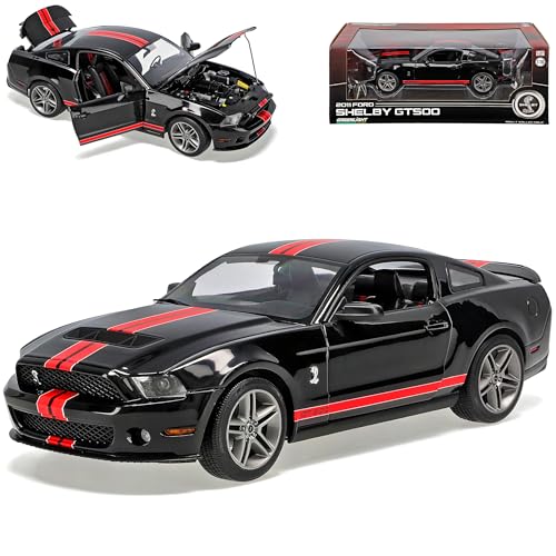 Ford Mustang Shelby GT500 Coupe 2010 Schwarz Mit Rot Streifen 1/18 Greenlight Modell Auto von Grenlight