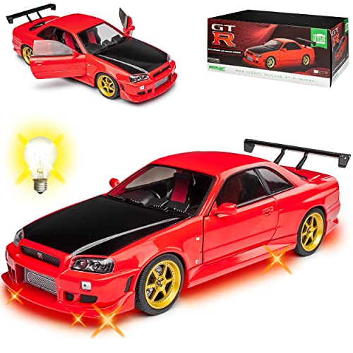 Nisan Skyline R34 GT-R Rot mit Schwarz und LED Licht 1998-2002 1/18 Greenlight Modell Auto Nisan Skyline R34 GT-R Rot mit Schwarz und LED Licht 1998-2002 1/18 Greenlight Modell Auto von Grenlight