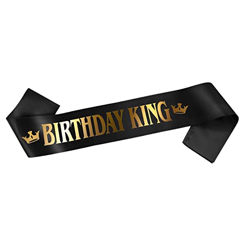 Grevosea 1 Stück Happy Birthday King Geburtstag Schärpe,Birthday Boy Sash,schwarzer Satin Geburtstag Schärpe,Birthday King Banner für Männer Jungen Geburtstag Party Dekoration Zubehör von Grevosea