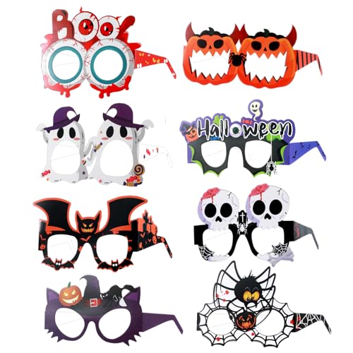 Grevosea 8 Stück Halloween Papierbrillen 3d Halloween Brillen Lustige Party Brillen Foto Requisiten Maskerade Masken Kostüm Dekoration Halloweens Accessoires Party Deko Foto Requisiten von Grevosea