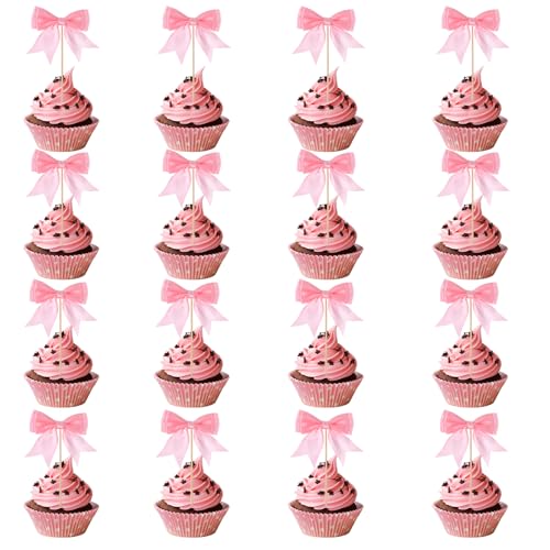 16 Stück Schleifen Tortendeko Schleife Cupcake Topper Tortendeko Cake Topper Geburtstag Tortenaufsätze mit Schleife Cupcake Toppers für Hochzeit Party Babyparty Geburtstag Torte Dekorieren von Grevosea