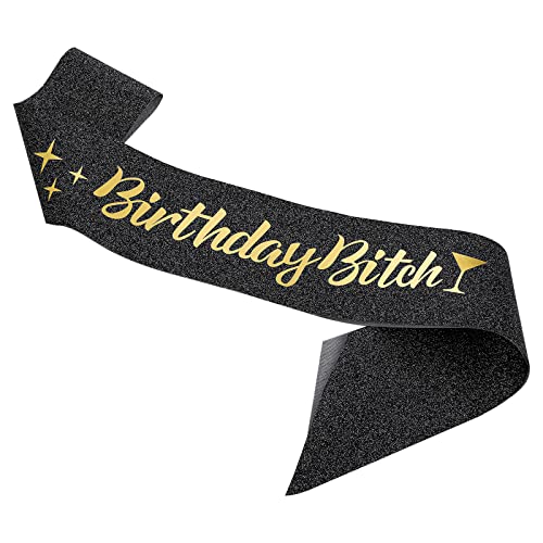 Grevosea Geburtstag Schärpe,birthday Bitch für Geburtstag Auf Englisch Zum Tragen Am Tag für Ihren Geburtstag,Satin Schärpe Birthday Schwarz Satin Schärpe für Frauen Mädchen Geburtstag Party-156X9.7cm von Grevosea