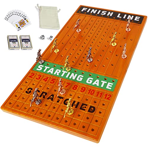 Grhonior Das Pferderennen-Brettspiel ist ausgestattet mit 11 luxuriösen Metallhandwerkspferden aus verdicktem Kiefernholz, inklusive 2 Sets Würfel und 2 Kartons (Walnuss) von Grhonior