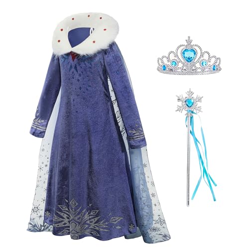 Gridamea Elsa-Anziehkleid für Mädchen, Anna-Kostüm, Prinzessinnenkleid, Kinder-Königin-Kostüm mit Krone und Zauberstab für Party/Cosplay/Hochzeit von Gridamea