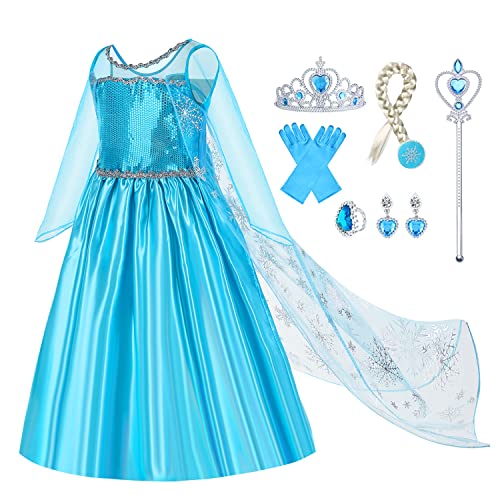 Gridamea Elsa Verkleiden Sie sich für Mädchen Eiskönigin-Kostüm Prinzessinnenkleid mit Krone/Zauberstab/Handschuhen/Zopf/Ohrringen/Ring für Kindergeburtstag, Party, Cosplay Gridamea Elsa Verkleiden Sie sich für Mädchen Eiskönigin-Kostüm Prinzessinnenkleid mit Krone/Zauberstab/Handschuhen/Zopf/Ohrringen/Ring für Kindergeburtstag, Party, Cosplay von Gridamea