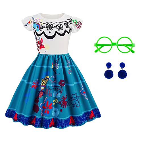 Gridamea Mirabel Kleid für Mädchen, Isabela Kostüm für Kleinkinder, Fantastisches Prinzessinnenkleid mit Tasche, Ohrringen, Brille, Outfit für Hochzeit/Party/Geburtstag/Halloween/Cosplay von Gridamea