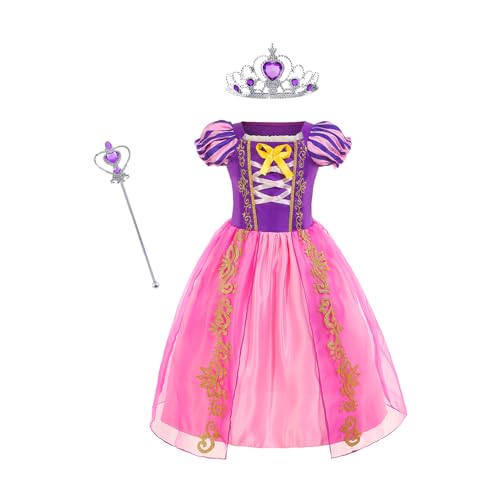 Gridamea Rapunzel-Kleid für Mädchen-lila Prinzessinnenkostüm mit Feenstab und Krone Tiara für Hochzeit/Party/Cosplay von Gridamea