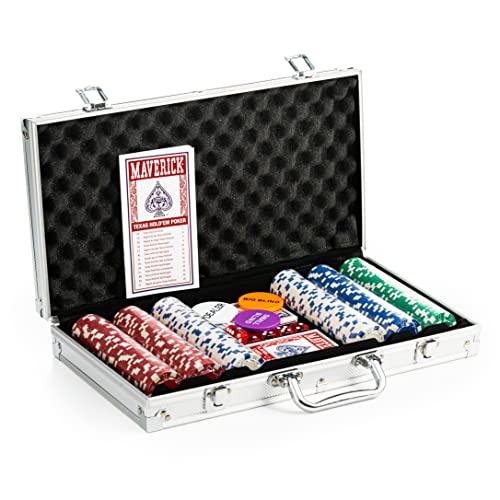 Grimaud Maverick Pokerkoffer mit 300 Chips + 2 Spiele mit 54 Karten, Grau, 130012774 von Maverick