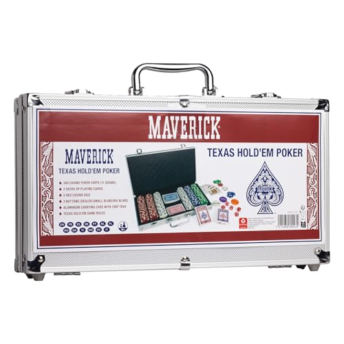Maverick Grimaud Pokerkoffer mit 300 Chips + 2 Spiele mit 54 Karten, Grau, 130012774 von Maverick