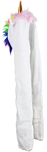 Grinscard Einhorn Mütze mit Schal inkl. Handwärmer - Weiß Einheitsgröße - 3 in 1 Einhornkostüm zum Kuscheln und Verkleiden von Grinscard
