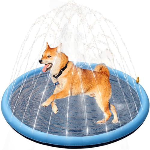 Griwuut Hundepool, 100 cm Sprinkler Matte für Hunde Splash Pad, faltbar verdickte Outdoor Hundesprinkler Spielmatte für Sommer Garten Strand Hinterhof, Hundesprinkler Wasserspielzeug von Griwuut