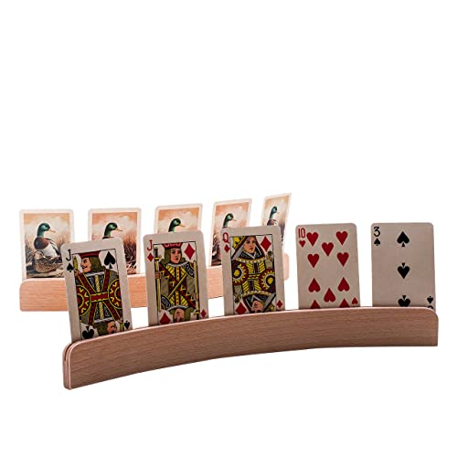 GrowUpSmart Holz Spielkarten-Halter (4er-Set) 4 x 35cm Premium Holz-Halter [Elegant, gewölbtes Design, natürliches Holz, frei stehend], Karten Spielen ohne Hände für Kinder, Erwachsene, Senioren von GrowUpSmart
