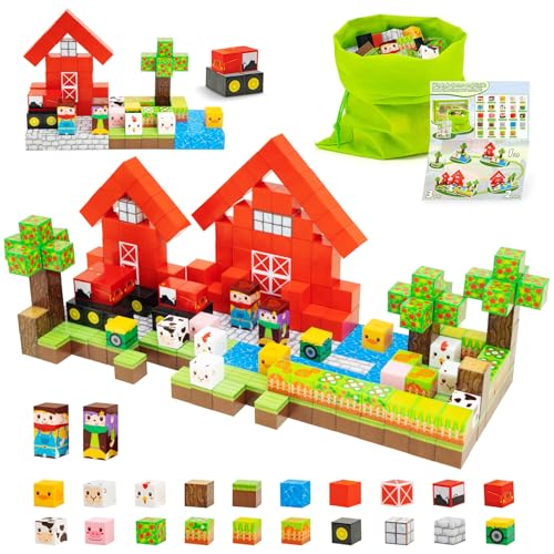 Growithu Magnetische Bausteine Spielzeug für Kinder: 110PCS Magnet Farm Sensory Cubes Geschenke für Jungen ab 3 4 5 6 7 8 9 10 Jahre von Growithu