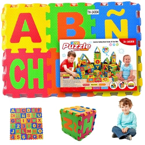 36 Kacheln Puzzle Teppich, 31x31 Eva Foam Baby Matte für Boden ineinandergreifend spanische Alphabet -Rätsel Spiel & Übungsbabys und Kleinkind, zufälliger ColorCarpet von Grtheenumb