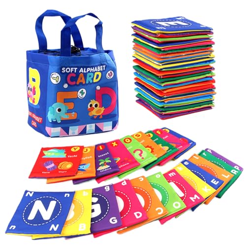 Babyphiltkarten, Alphabet-Flash-Karten 26pcs frühe Bildung Soft Alphabet Karten mit Bildern Eltern-Kind-Waschkapsel ABC Flash-Karten mit Aufbewahrungstasche für Zuhause von Grtheenumb