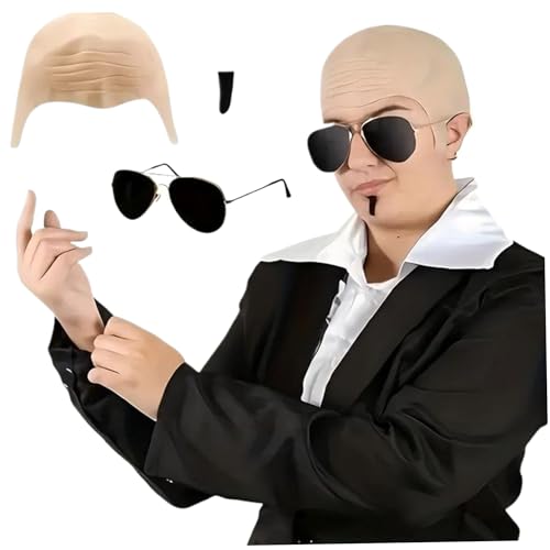 Bald Cap, 3PCS/Set Cosplay-Accessoires mit Silicone Bald Cap & Sonnenbrille & Black Soul Patch, lustige Halloween-Requisiten für Kostümparty, Events zum Thema Musik, Cosplaybald Bald Cap, 3PCS/Set Cosplay-Accessoires mit Silicone Bald Cap & Sonnenbrille & Black Soul Patch, lustige Halloween-Requisiten für Kostümparty, Events zum Thema Musik, Cosplaybald von Grtheenumb