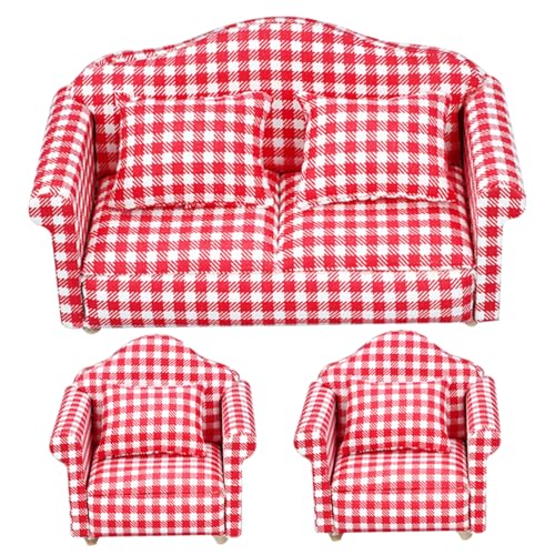 Dollhouse Couch mit Kissen 3PCS Mini Dollhouse Sofa 1 12 Maßstab Möbel und Accessoires Spielzeug für Wohnzimmer Armstühle rote Plaidstil Möbel Dollhouse Couch mit Kissen 3PCS Mini Dollhouse Sofa 1 12 Maßstab Möbel und Accessoires Spielzeug für Wohnzimmer Armstühle rote Plaidstil Möbel von Grtheenumb