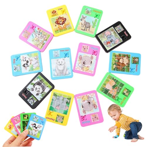 Folie-Rätsel für Kinder, 10pcs Dia-Puzzle, 16-Grid Cute Tragable Mini Animal Puzzle für Mädchen, Jungen, Jungen von Grtheenumb