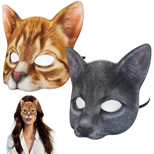 Grtheenumb 2Pcs Cat Mask, Realistic Cat Animal Mask for Halloween Christmas Easter Masquerade Cosplay Novelty Costume Party AccessoryCat Grtheenumb 2Pcs Cat Mask, Realistic Cat Animal Mask for Halloween Christmas Easter Masquerade Cosplay Novelty Costume Party AccessoryCat von Grtheenumb
