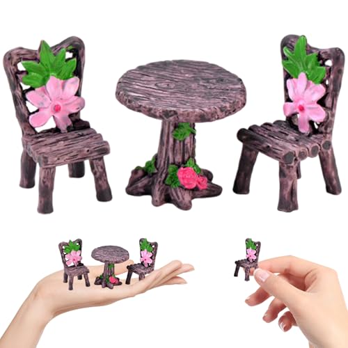 Grtheenumb 3pcs/Set Fairy Garden Supplies, runder Miniaturtisch mit Blumendekor, exquisiter Miniaturstuhl, Harzpuppenhausmöbel für Zuhause, Mikrolandschaftsschiff -Gartenzubehör im Freien Grtheenumb 3pcs/Set Fairy Garden Supplies, runder Miniaturtisch mit Blumendekor, exquisiter Miniaturstuhl, Harzpuppenhausmöbel für Zuhause, Mikrolandschaftsschiff -Gartenzubehör im Freien von Grtheenumb