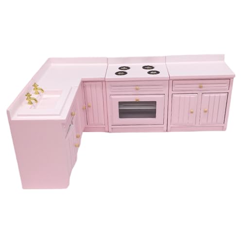 Grtheenumb 4pcs Dollhouse Küchenset, Holz 1/12 Spielzeugherde Waschbecken Schrank Kochtisch Möbel Delikate Modelldekor vorgetäuscht Spiel DIY Vorräte, Wassermelone Redfurniture von Grtheenumb