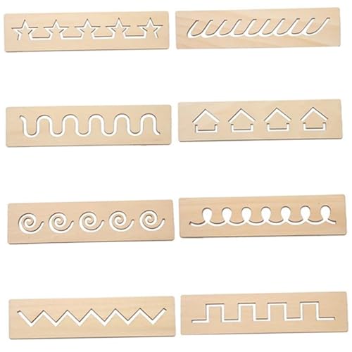 Grtheenumb 8pcs Tracing Board 2x8 Zoll Holz schreiben Thread Board für Kinder Vorschullern einfach zu verwenden Projekt Montessori Creative Kinder schreiben Vorräte, geometrisches Musterboard von Grtheenumb