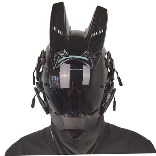 Grtheenumb Cyber -Maske, Cybermaske mit Hornfuturistik für Männer PC Dekorative Punk mit Gesicht für Cosplay -Party Halloween Music Festival von Grtheenumb