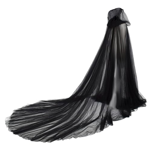 Grtheenumb Frauen Halloween Kostüme 2025, schiere Kap Damen Halloween Kostüme Erwachsener in voller Länge schwarzes Umhang mit übergroßem Kapuzengeister-Cosplay-Kostüm für Feiertage von Grtheenumb