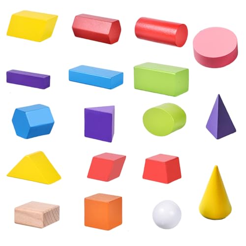 Grtheenumb Geometrische Formen, 3D -Formen für den Unterricht, 18 pcs Holzgeometrische Blöcke, Vorschullern Mehrfarbig für die Hausschule für Heimschulen von Grtheenumb