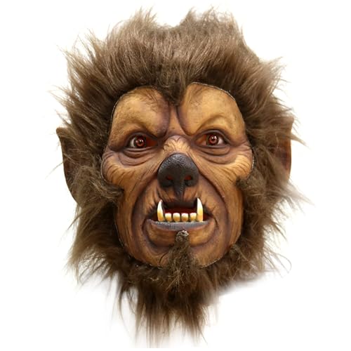 Grtheenumb Halloween -Maske, Werwolf Maske Halloween Horror Full Head Pelry Wolf mit Haare gruseliger Wolf für Cosplay -Party, Streiche, Karnevale von Grtheenumb
