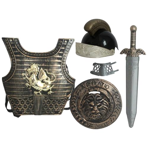 Grtheenumb Knight Costume Kids 5pcs/Set Dragon Muster mittelalterliche Ritterpanzerung umfasst Helm, Schild, Schwert, Armbandwächter und Rüstung für Halloween -Cosplay -Rollenspiele Grtheenumb Knight Costume Kids 5pcs/Set Dragon Muster mittelalterliche Ritterpanzerung umfasst Helm, Schild, Schwert, Armbandwächter und Rüstung für Halloween -Cosplay -Rollenspiele von Grtheenumb