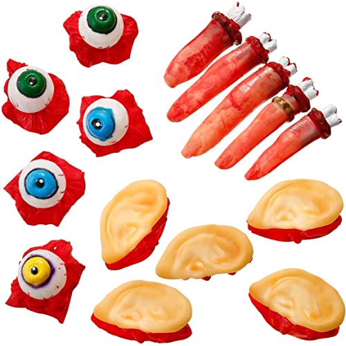Grtheenumb Körperteile, gefälschte Körperteile 15 Teile Ohren Finger Augen abgelöst blutige Halloween -Requisiten für Halloween zu Hause von Grtheenumb