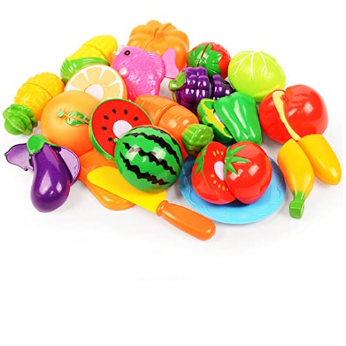 Grtheenumb Lebensmittel schneiden Spielzeug für Kinder Spielen Essen 18pcs/Set Spielzeug BPA kostenlos Obst Gemüse Spielzeugspiel Küchenzubehör für Mädchen Jungen von Grtheenumb
