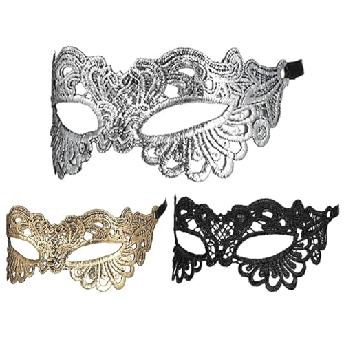 Grtheenumb Maskerade -Maske, 3pcs Masquerade -Maske für Frauen, Schwarz, Gold- und Silberspitze, Poleyster für Party, Ball Grtheenumb Maskerade -Maske, 3pcs Masquerade -Maske für Frauen, Schwarz, Gold- und Silberspitze, Poleyster für Party, Ball von Grtheenumb