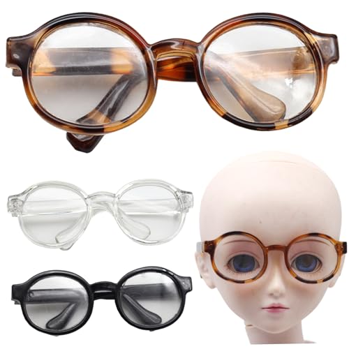 Grtheenumb Puppenzubehör, 3pcs Puppenbrillen Klassische stilvolle runde Rahmen Mini Spielzeuggläser DIY Dekorative Mini für Puppenhandwerk Cosplay Foto Requisiten von Grtheenumb