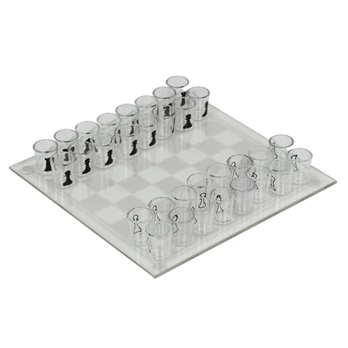 Grtheenumb Schachkess -Set, klares Schnaps -Glas -Schach -Set, 10 x 10 Zoll Brett mit 32 PCS -Tassen für Erwachsene, Kinder, Kinder von Grtheenumb