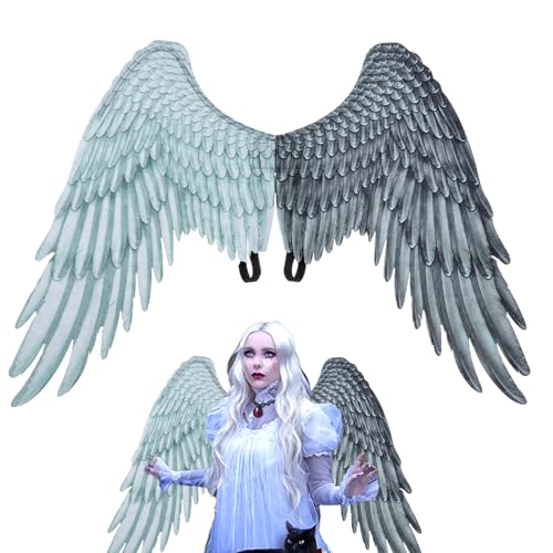 Grtheenumb Schwarzer Flügel, Engelsflügel 41 x 29, 5 Zoll Halloween Engel Kostüm Nicht gewebter Stoff Cosplay für Erwachsene für Halloween Cosplay Dress Up Carnival Schwarz und Weiß von Grtheenumb