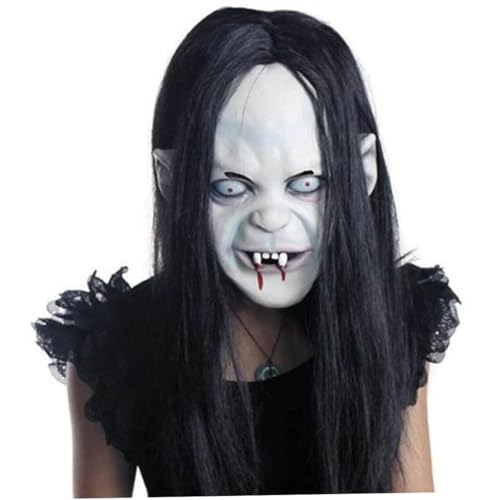 Halloween Zombie -Maske, gruselige Maske Halloween, Horror Grimace Ghost Scary Zombie Emulsion Haut mit Haaren (schwarzes Haar), 25 * 21 cm für Partys Dekor von Grtheenumb