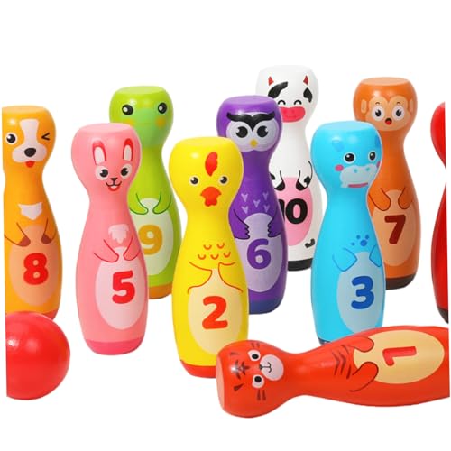 Kids Bowling -Set, Kinder Bowling -Set, niedliches bemaltes Holz mit 10 Tiernadeln und 2 Kugeln für Geschenk Kids Bowling -Set, Kinder Bowling -Set, niedliches bemaltes Holz mit 10 Tiernadeln und 2 Kugeln für Geschenk von Grtheenumb