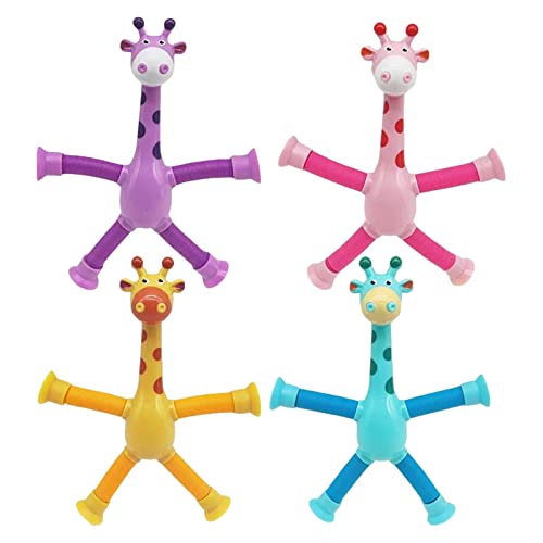 4 Stück Teleskop-Saugnapf-Giraffe-Spielzeug, Tubes Fidget Toy Giraffe Pädagogischer Stressabbau Fidget Tubes Spielzeug, Cartoon-Puzzle Eltern-Kind-Interaktives Dekompressionsspielzeug von Gruwkue